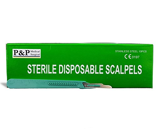 Disposable Scalpels Sterile Surgical Blade Size 15 Stainless Steel with Plastic Handle & Metric Line Individually Foil Wrapped by P&P MEDICAL SURGICAL Box of 10 Disposable Scalpels Sterile Surgical Blade Size 15 Stainless Steel with Plastic Handle & Metric Line Individually Foil Wrapped by P&P MEDICAL SURGICAL Box of 10