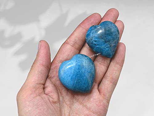 Image of Crystal Heaven Certified Blue Apatite Crystal Heart Palm Pebbles Stones For Anxiety Stress Relief Massage - Aaa Grade Original Healing Gemstone Agate Heart Palm Stone For Yoga Meditation Spiritual
