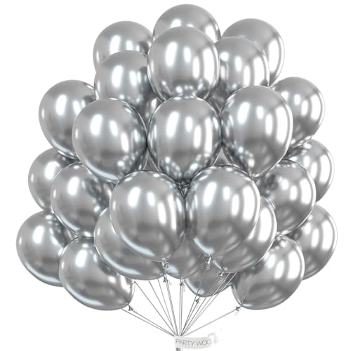 PartyWoo Metallic Silver Balloons 50 pcs 12 Inch Chrome Silver Latex Balloons for Graduation New...