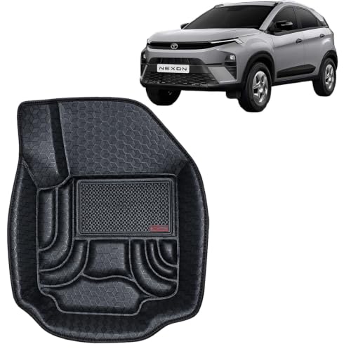 Image of OTO2EYE Car Floor Mat 4.5D Compatible for Tata Nexon (2023 Onwards) All Model, 100% Waterproof Tray Shape, Set of 3 Pieces, Top Notch PVC 4.5D Foot Mats, Washable, 1 Year Warranty