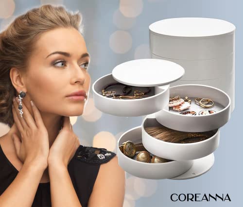 Coreanna Jewelry Organizer - Small Jewelry Storage Box - 4 Layer Rotating Travel Jewelry Tray Case: Earring - Bracelet - & Small Jewelry Box For Women's Accessories #TOP5