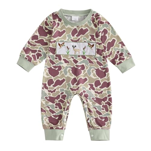 Pudcoco Duck Hunting Baby Clothes Infant Baby Boys Girls Camoflage Embroidered Mallard Duck Romper Jumpsuit (Beige, 12-18 Months)