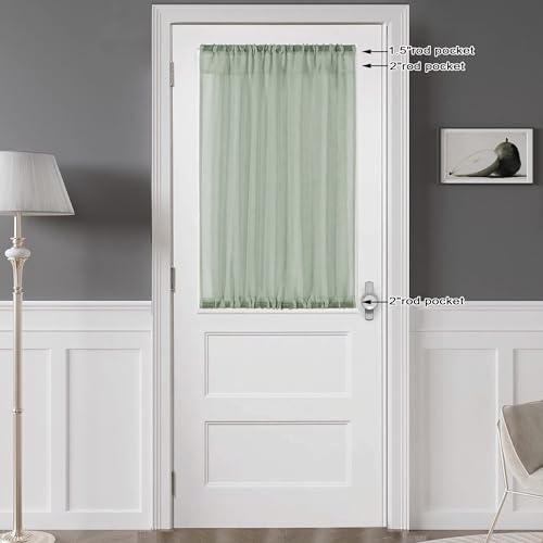 Image of Chyhomenyc Sage Green Sheer Curtains 36 Inch Length, Short Voile Sheer Window Curtians for Small Window Bathroom Cafe Living Room, Set of 2, 42W x 36L inches, Rod Pocket,