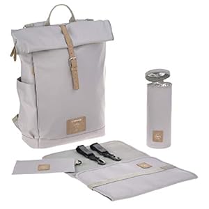 Lässig 1103025200Babyluierrugzak met aankleedkussen, kinderwagenbevestiging, flessenwarmer waterafstotend duurzaam geproduceerd/Rolltop Backpack grijs,