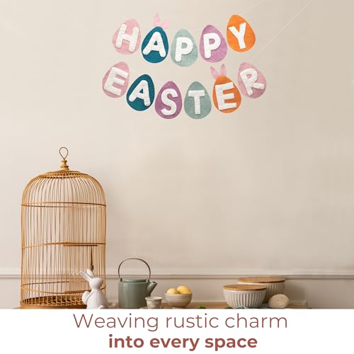 Image of Folkulture Easter Garland (6 ft) | Premium Wool Felt Bunny Garland for Easter Decorations, Outdoor Spring Party & Home Decor | Easy to Hang, Adjustable Happy Easter Banner Or Garland for Mantle, Wall