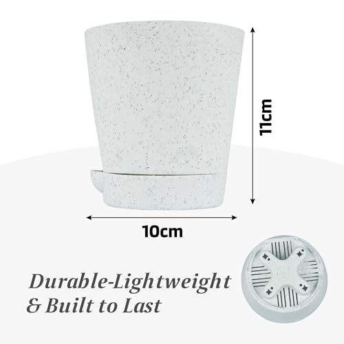 Image of Kuber Industries Pack of 6 Flower Pot | Flower Pot for Living Room-Office | Planters for Home-office-Lawns & Garden D�cor | Self Watering Flower Planters Pots | Marble Titan | 4 Inch | Blue & White