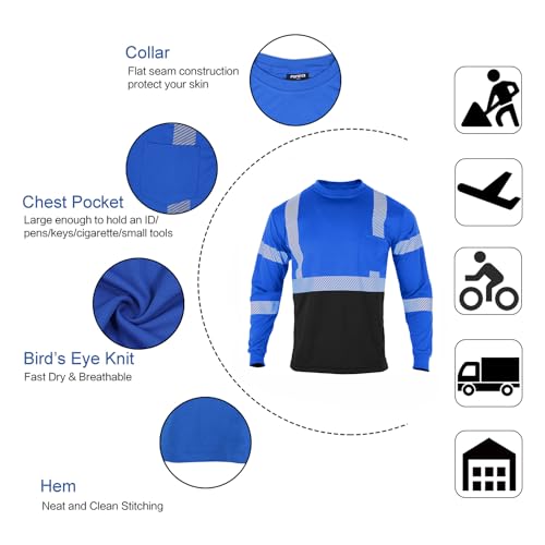 FONIRRA Safety Reflective High Visibility T Shirt for Men with Long Sleeve ANSI Class 2