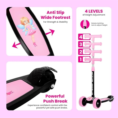 Image of Hardware Foldable Kick Skating Scooter for Kids 3+ Years | Adjustable Height & Strong Frame | Durable PVC Wheels | Outdoor Fun Ride, 50Kg Capacity (Red) (Pink)