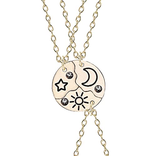Sisadodo Friendship Sun Moon Star Necklace for Girls Women Christmas Gift for Best Friend Matching Bff Necklace for 3 Sister Necklaces Birthday Gifts for Daughter Friends