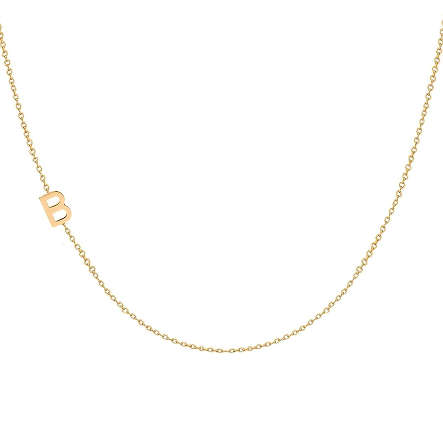 JEWEE DIAMONDSideways Initial Letter Necklace, 14k Solid Gold or Silver Asymmetrical Dainty Minimalist Multiple 2 3 4 Letters Personalized Choker Necklace