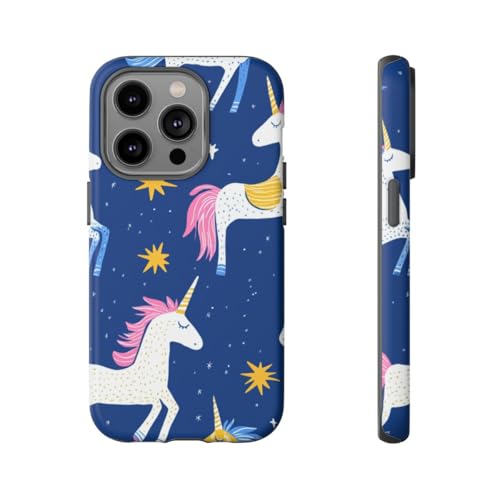 Coque iPhone 14 Pro licorne mate rigide antichoc bleu nuit