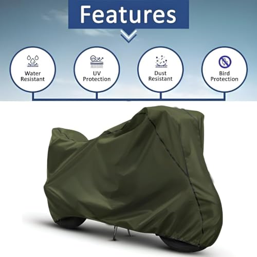 Image of Waterproof Bike Body Cover Compatible with Bajaj Pulsar 150 Dustproof Scratchproof - Motorcycle Cover for Two Wheeler, Outdoor Full Cover with UV, Duty, Rain Protection (Olive with Black)