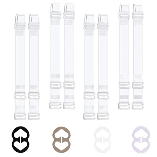 Clear Bra Straps, 4 Pairs Invisible Bra Straps+4Pcs Strap Clips, Adjustable Bra Straps Bra Clips to Make Racerback