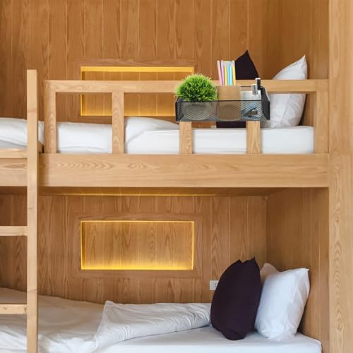 OKUMEYR Hängekorb Metall Schwarz Für Bett Organizer Mit Haken 10.63X5.12X3.54 Zoll Nachttisch Aufbewahrungskorb Für Wohnheim Schlafzimmer Büro