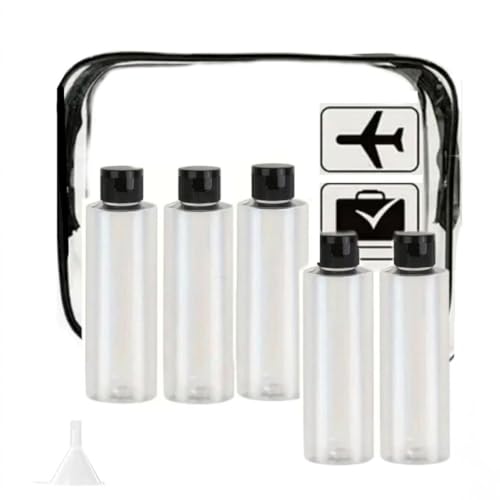 Reiseflaschen, 100 ml Kosmetikflaschen mit Klappdeckel (5 Stück transparent) Flaschen für Shampoo, Spülung, Öllotionen, Kosmetik, Cremehalter, bunt, Trichter