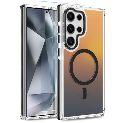 Image of Magnetic Case for Samsung Galaxy S24 Ultra [Compatible with Magsafe] [Cute Fashion Fluorescent Design] [1 Screen Protector] Slim Translucent Matte Case for Galaxy S24 Ultra 6.8 inch, Black