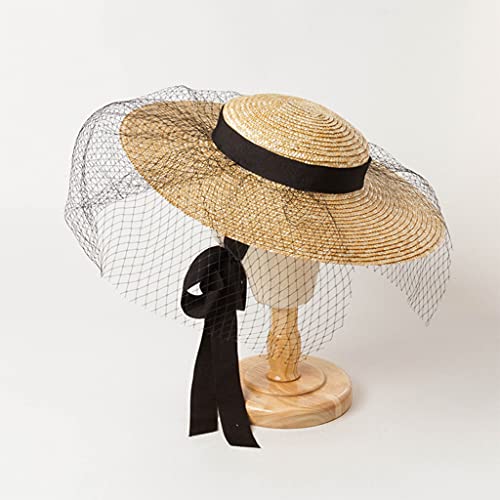 Fascinator Hats de paja con protección UV y correa ajustable de granadina 3