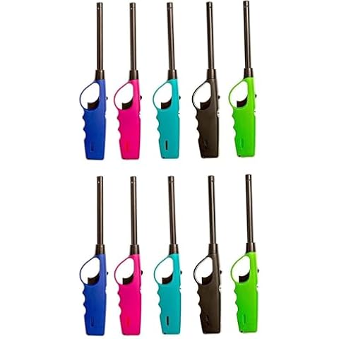 Elite Brands USA Long Lighters Wholesale 10 Pc Pack, Multi-Use Butane Refillable Fire Lighters, Ideal as Fireplace Lighters, Candle Lighters, BBQ Lighters, Grill Lighters, Multicolor Cover