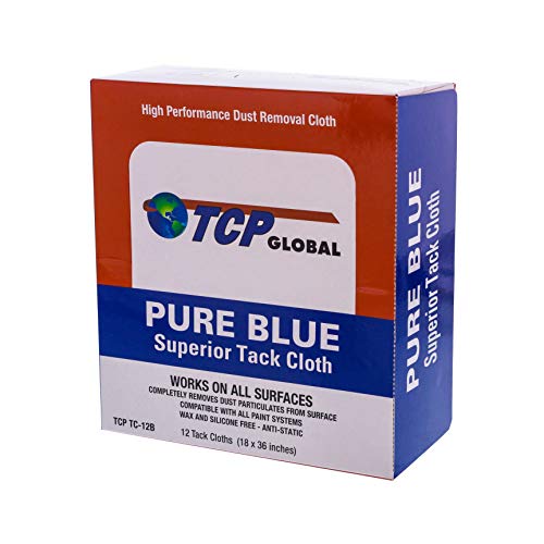 TCP Global - Pure Blue Premium Tack Cloths - Tack Rags (Box of 12) - Automotive Car Painters Professional Grade - Removes Dust, Sanding Particles, Cleans Surfaces - Wax and Silicone Free, Anti-Static