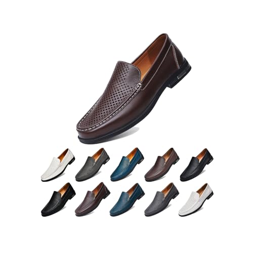 Men,s Genuine Leather Slip-On Loafers,Breathable Soft Sole Casual Shoes, Comfortable and Flexible Driving Flats,Easy-On Design