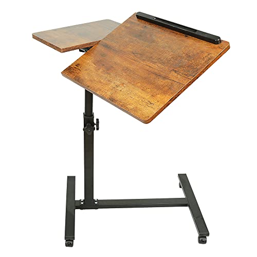 Table de Lit Simplex, Plateau Inclinable, Personnes Alitées, À Roulettes, Freins pour Stabilisation, Larges Molettes Facilitent la Préhension, Déjeuner-60*34.5*58/90cm-jaune cerise
