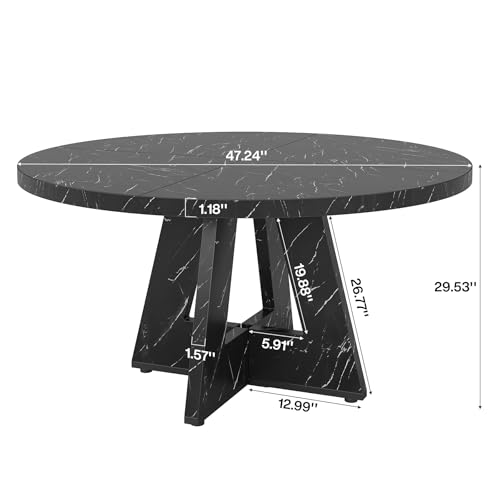Image of Tribesigns 47 inch Round Dining Table Wood Kitchen Table for Dining Room, 47 inch Dinner Room Tables for 4-6, Farmhouse Accent Furniture with Wooden Tabletop and Cross Base, Marbled Wood
