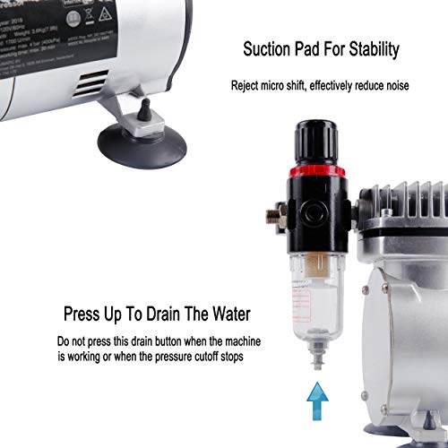 Timbertech ABPST07 Powerful 1/6Hp Portable Quiet Airbrush Compressor thumb #4