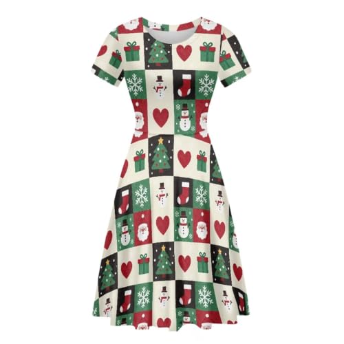 Image of Forchrinse Summer Dresses for Women Crew Neck Short Sleeve Midi Dress Casual Beach Vacation Sundress