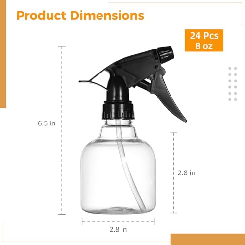 24 Pcs Plastic Spray Bottles, 8 oz Empty Refillable Spray Bottles with Adjustable Nozzles, Small Leak-Proof Sprayers, Storage Bottles for Hair Care, Gardening, Cleaning, Black Bottle Head3