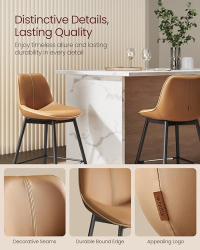 Image of VASAGLE Bar Stools Set of 4, Bar Height Bar Stools with Back, Ergonomic Backrest, Synthetic Leather, Metal Legs, 28.5-Inch Tall Barstools for Kitchen Island Home Bar, Easy Assembly, Caramel Brown