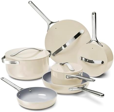 Caraway Deluxe Non-stick Ceramic Cookware Set (16 Piece) Pots, Frying Pans, Lids and Kitchen Storage - PFAS & PFOA Free - Oven Safe Pan Set & Compatible with All Stovetops - Cream - Thumbnail 2