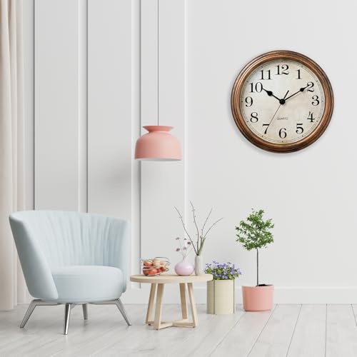 Image of Wall Clock, Vintage Battery Operated, Retro Silent Non Ticking Decorative Clocks for Home Kitchen School Living Room