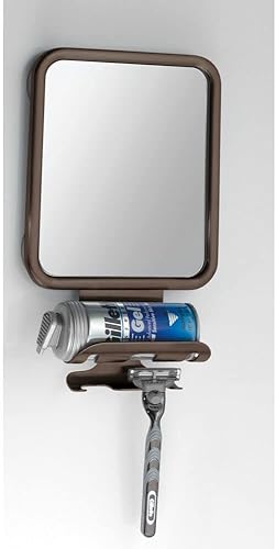 Miniatura 2 de mDesign Espejo de afeitar con succión de metal grande y moderno para duchas y bañeras de baño soportes para crema de afeitar y maquinillas de