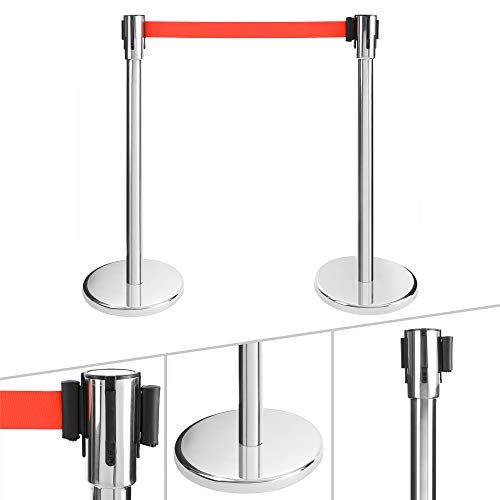 2X Postes Separadores Con Cinta Retráctil Extensible, Poste Separador Para Bancos, Centros Comerciales, Exposiciones Rojo - Arebos En Oferta Arebos 2X Postes Separadores Con Cinta Retráctil Extensible | Poste Separador Para Bancos,Centros Comerciales, Exposiciones | Cromo/Rojo
