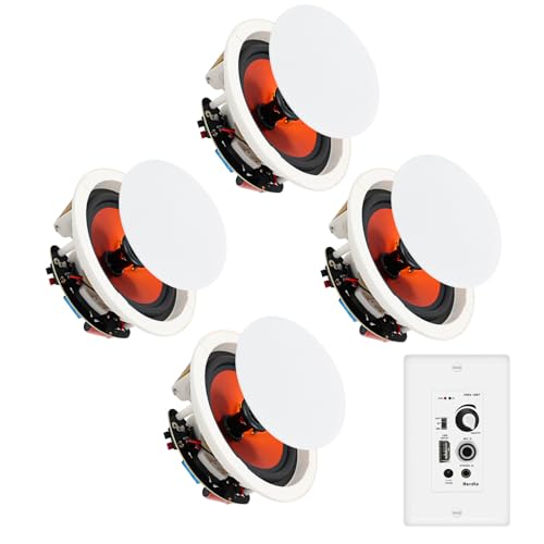 Herdio 8'' Bluetooth in Wall in Ceiling Speakers 800W 2-Way Flush Mount Speakers System with Wall Amplifier Receiver for Home Theater Office (2 Pairs, Paintable-Grille)