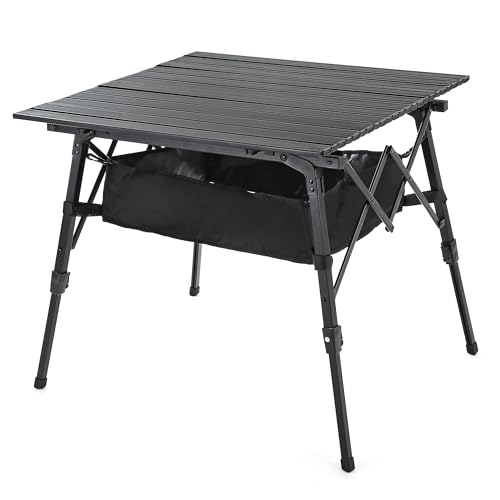ARROWHEAD OUTDOOR 39' Aluminum Folding Camp Roll Up Table w/Adjustable Height, Undertable Mesh Storage, Carry Bag