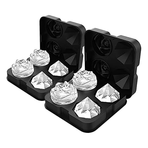 Rose & Diamond Ice Cube Tray, HANCELANT 2.5inch Fun Ice Cube Molds, Silicone Ice Ball Maker, Easy Release Large Ice Cube Form for Chilling Cocktails, Whiskey, Bourbon & Homemade Juice (Black) Cover