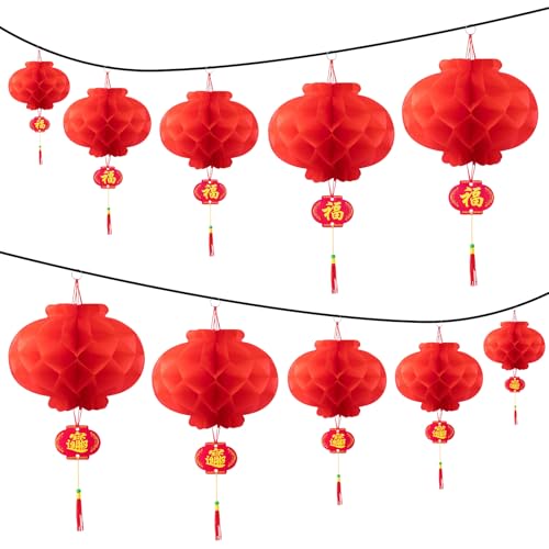 Chinese New Year Decoration 2026 Waterproof Chinese Lantern 10 Inch Traditional Hanging Decorations Foldable Red Paper Lanterns for Spring Festival Wedding Home Birthday Party Decoration