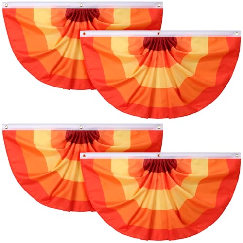 Newwiee 4 Pcs Thanksgiving Fan Flag Fall Bunting Outdoor Flag with 3 Grommets 3 x 1.5 ft Hanging Banner for Halloween Indoor Outdoor House Holiday Yard Decorations Party Props(Red)