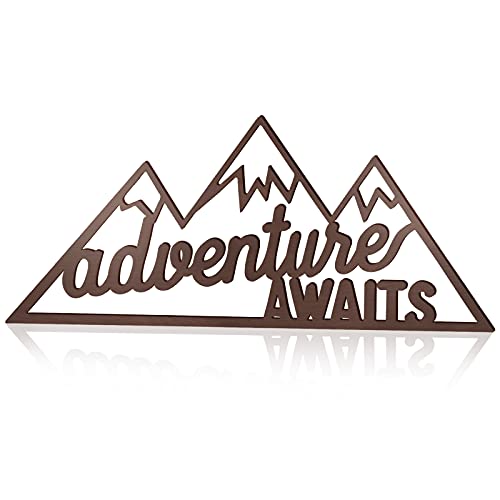 Image of Jetec Adventure Awaits Sign Rustic Adventure Sign Wall Decor Farmhouse Wooden Awaits Decoration Hollow-Out Wood Decor for Child Kid's Room Home, 16 x 7 x 0.2 Inch