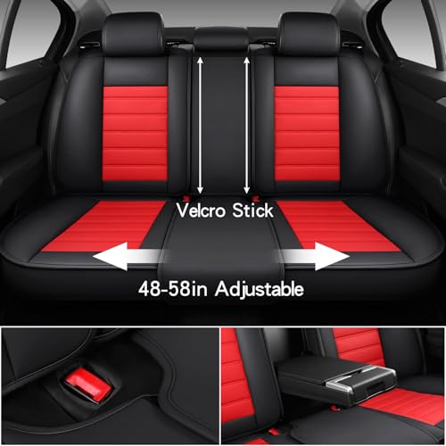 Image of MINGBRON Car Seat Covers Full Set,Black White Car Seat Cover, Car Seat Protector Waterproof, Nappa Leather Car Seat Cushion Fit for Most Cars Red