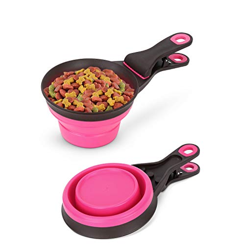 SWEETPET Silicone Measuring Cups for Pet Dog and Cat,3 in 1 Collapsible Sealing Clip for Storage Bag,Pet Food Scoop 1/2 Cup/1 Cup/2 Cup Capacity
