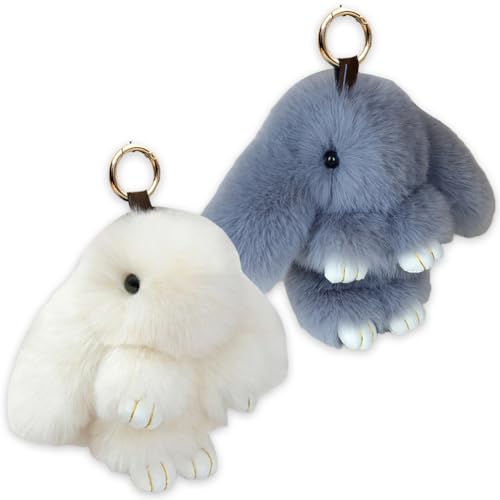 2 Pièces Porte-Clés de Lapin,Porte-Clés en Peluche,Porte clés de Lapin à Fourrure Mignon,Pendentifs en Peluche Mignons,pour Sac à Dos,Clé de Voiture,Sac...