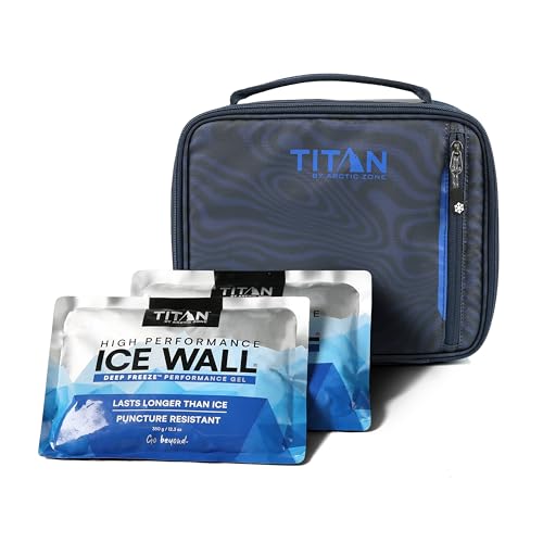 Image of Titan by Arctic Zone Fridge Cold Lunch Box with 2 Gel Ice Packs, Small Insulated Cooler Bag with Leak Proof Lining for School and Work, Dark Wave