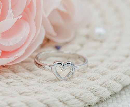 Precious Pieces Sterling Silver Baby Ring with Heart and April CZ Simulated Birthstone3