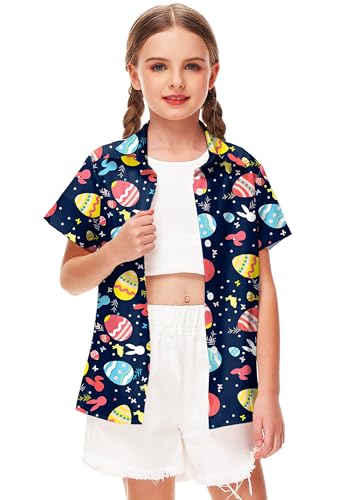 Image of Remimi Unisex Kids 4th of July Button Up Shirt Boys American Flag Print Hawaiian Beach Short Sleeve Tops 5-14 Years