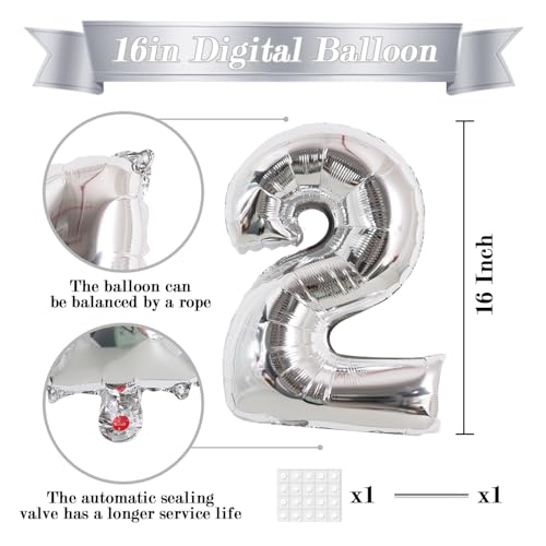 Image of TONIFUL 16 Inch 10 Pcs Fat Silver 0-9 Birthday Number Balloons | Small Custom Digital Mylar Foil Ballons for Birthday Baby Shower Graduation Anniversary 2027 New Year Eve Party Decorations