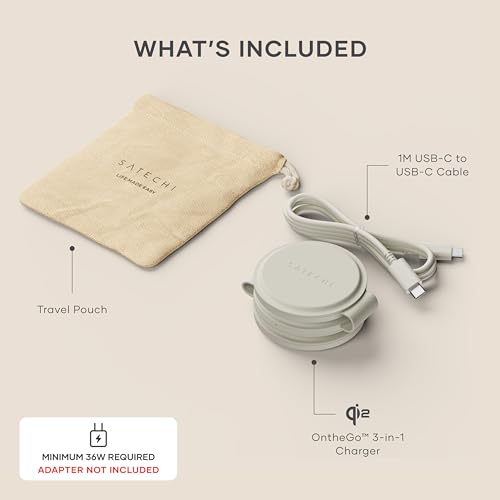 Image of Satechi OntheGo 3 in 1 Wireless Charger, Qi2 Portable Charger with 15W Fast Charging for iPhone 17 to 12 Series, 5W for Apple Watch, and 5W for AirPods, Magnetic Travel Charging Station - Sand