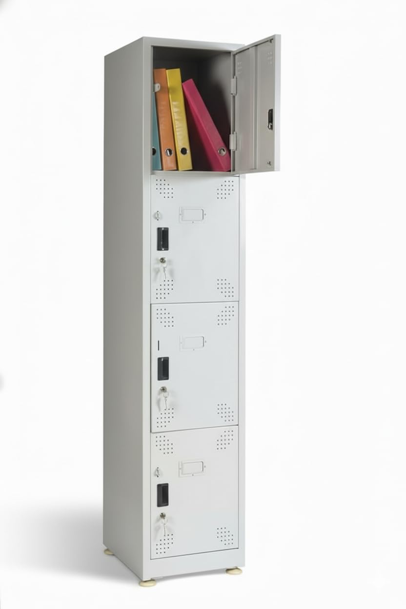 Shubham Furniture 4 Door Locker | Lockable Metal Locker for Gym Home School Office | Durable Powder Coated Steel Storage Cabinet Off White Compact Multi-Purpose