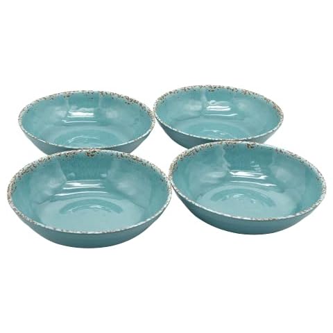 LOK-OSEMILE Gourmet Art Crackle 8.1" Melamine Salad and Pasta Bowls - Aquamarine 32 oz Set of 4 Cover